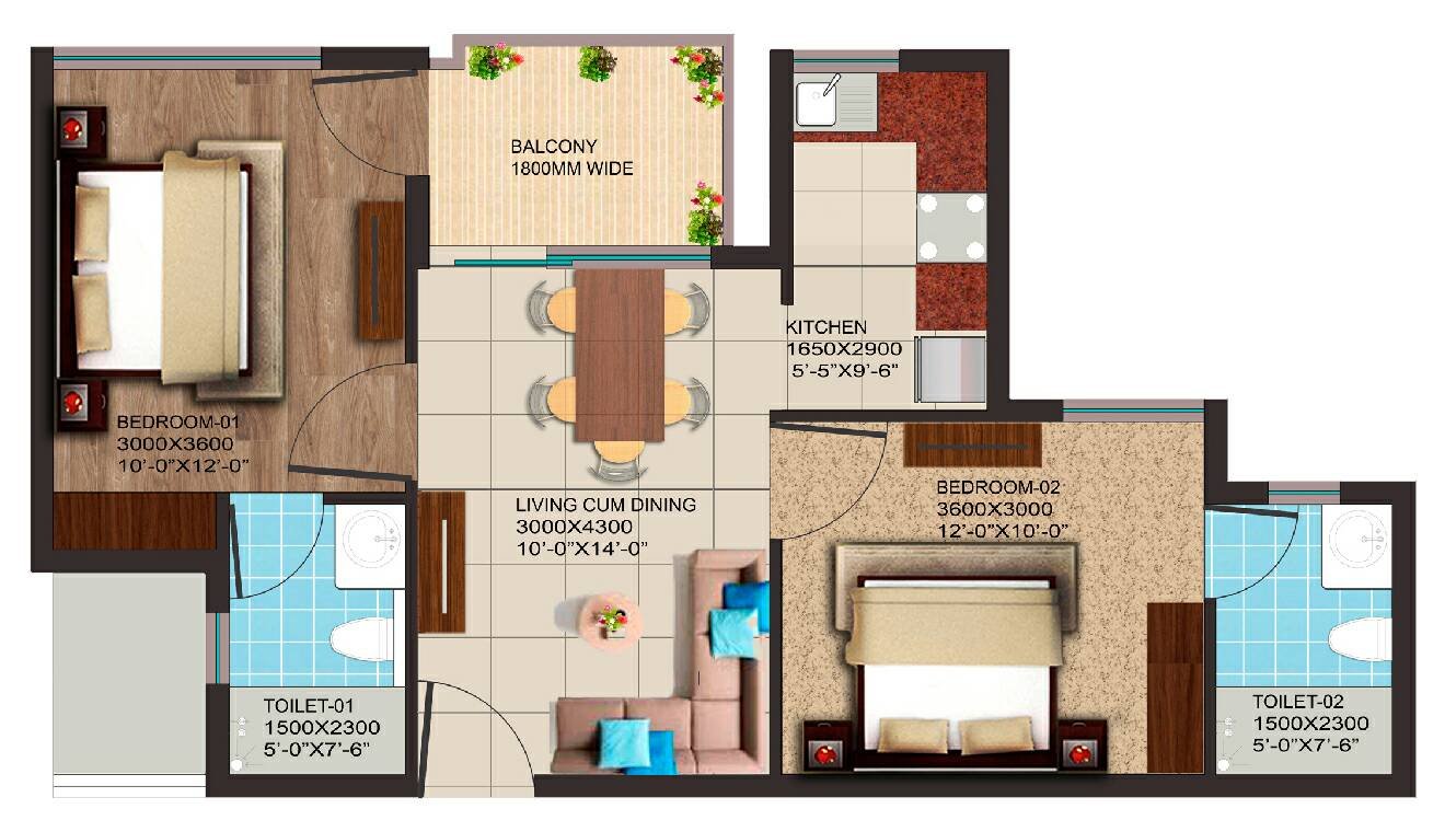 AIPL Club Residences 2 BHK Floor Plan
