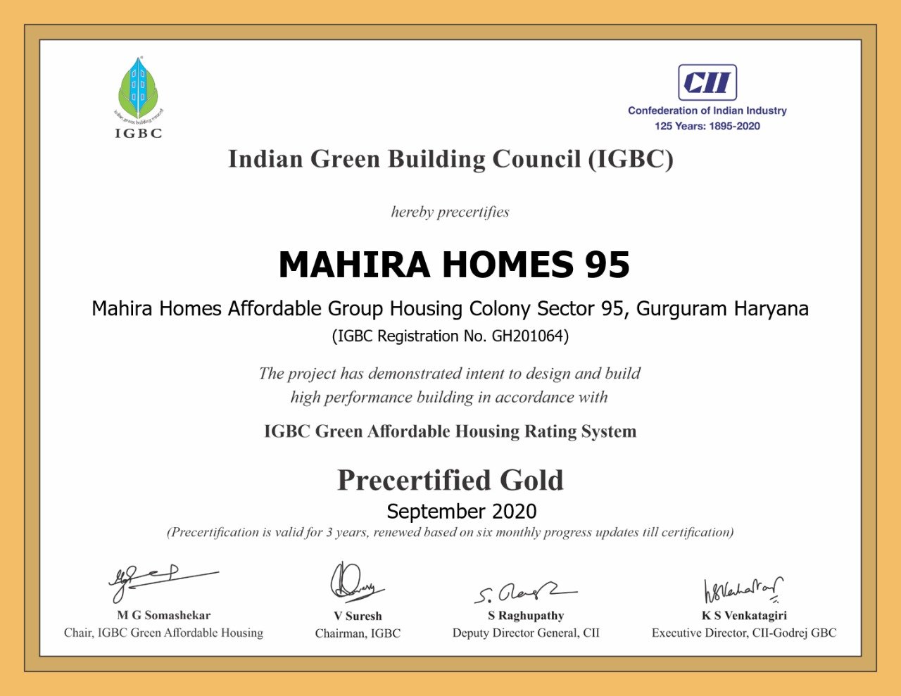 Mahira Homes 95 IGBC Approval Certificate