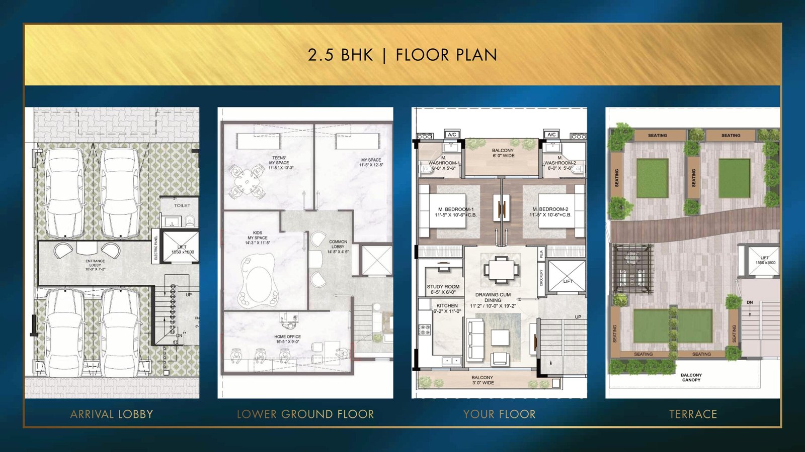 Smart World Developers Sector 89 Gurgaon 2.5 BHK Floor Plan with terrace floor Plan-min