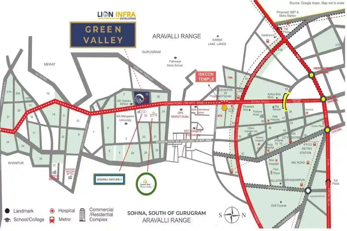 Lion-infra-green-valley-sector-35-sohna-location-map